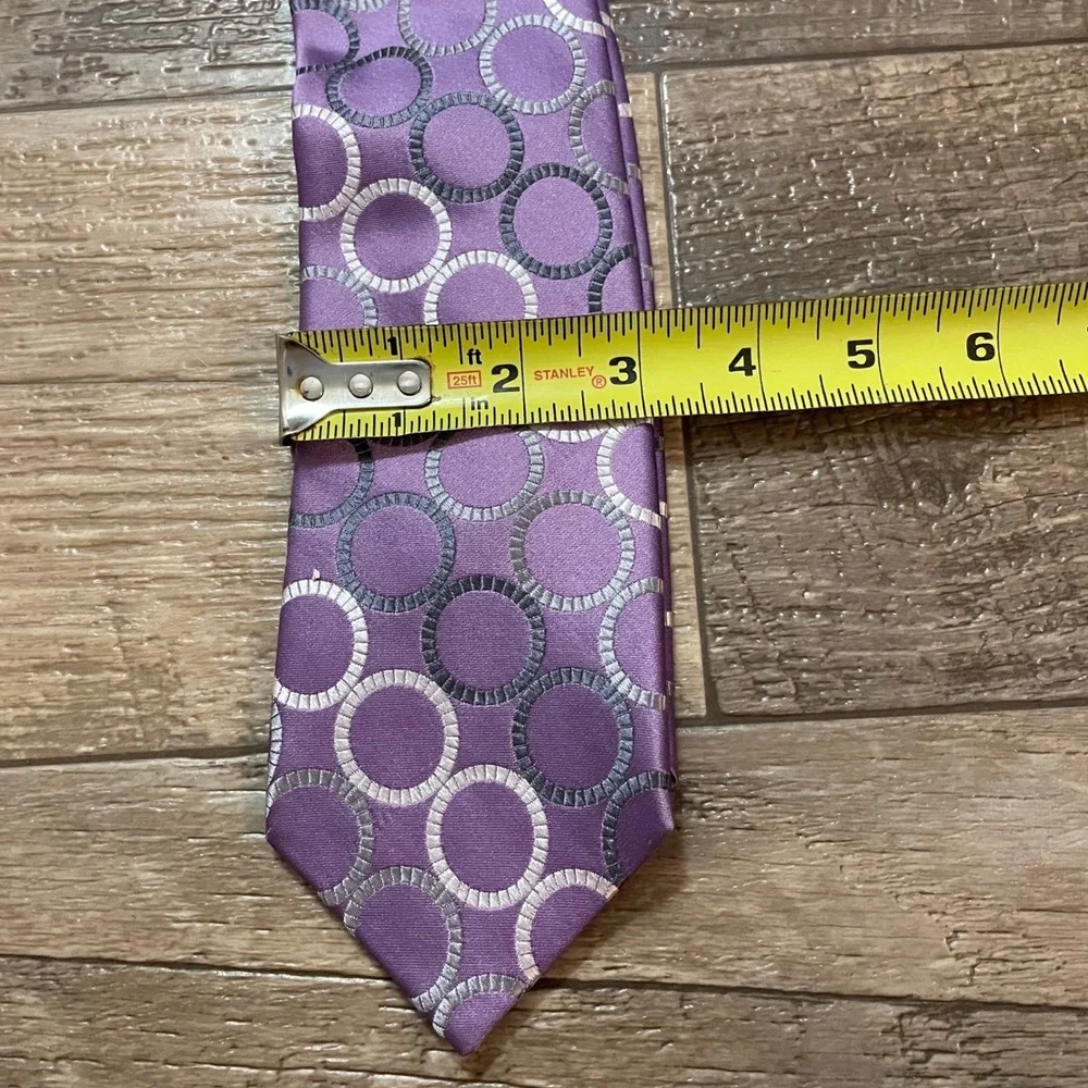 Michael‎ Kors Mens Purple Geometric Circle Silk Necktie 100% Silk Tie